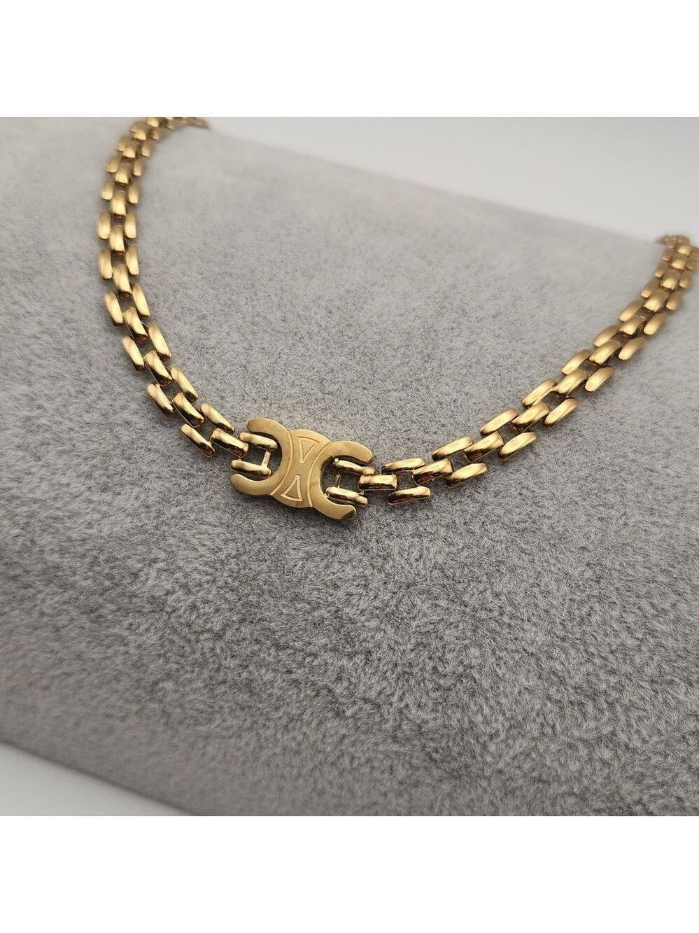 18K Gold Plated Double Link Chain Necklace with Center Detail